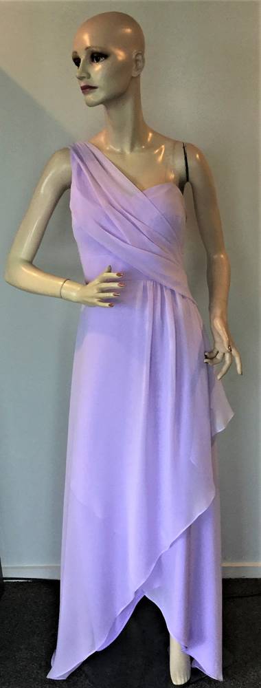 One shouldered sweetheart neckline uneven hem gown in chiffon - size 14 only
