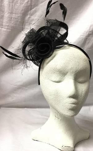 Black rosette and feather fascinator - one only